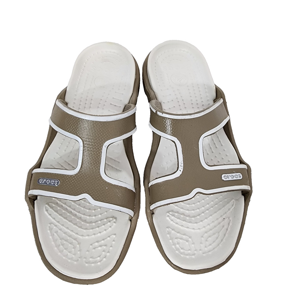 Crocs Women’s Cleo III T Strap Comfort Sandals Slip On Casual White Taupe Size 8 - Picture 4 of 12